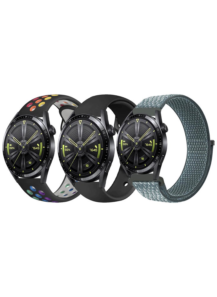 Perfii 3pcs Watchband Bundle Compatible with all Samsung, Huawei, Amazfit, Fitbit and Honor with 22mm band size - Image 1