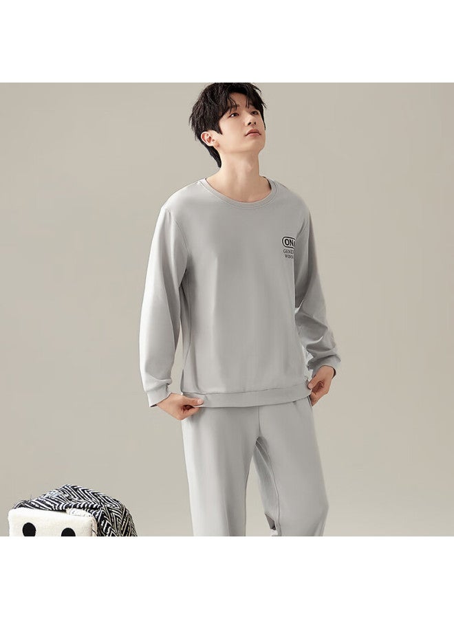 Ordifen Ordifen [antibacterial 100% Cotton Set] Spring And Summer Men's Pajamas, Pullover Long-sleeve, Wearable Outside, Loungewear, Gray, Size L  - Image 3