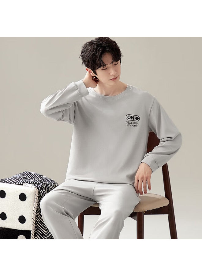 Ordifen Ordifen [antibacterial 100% Cotton Set] Spring And Summer Men's Pajamas, Pullover Long-sleeve, Wearable Outside, Loungewear, Gray, Size L  - Image 5