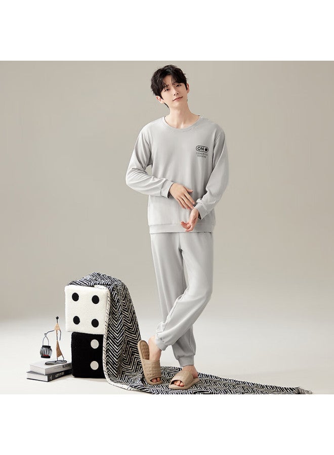 Ordifen Ordifen [antibacterial 100% Cotton Set] Spring And Summer Men's Pajamas, Pullover Long-sleeve, Wearable Outside, Loungewear, Gray, Size L  - Image 2