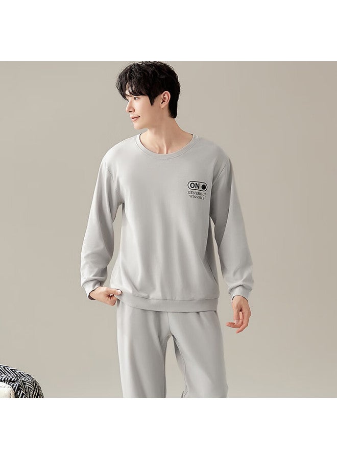 Ordifen Ordifen [antibacterial 100% Cotton Set] Spring And Summer Men's Pajamas, Pullover Long-sleeve, Wearable Outside, Loungewear, Gray, Size L  - Image 4