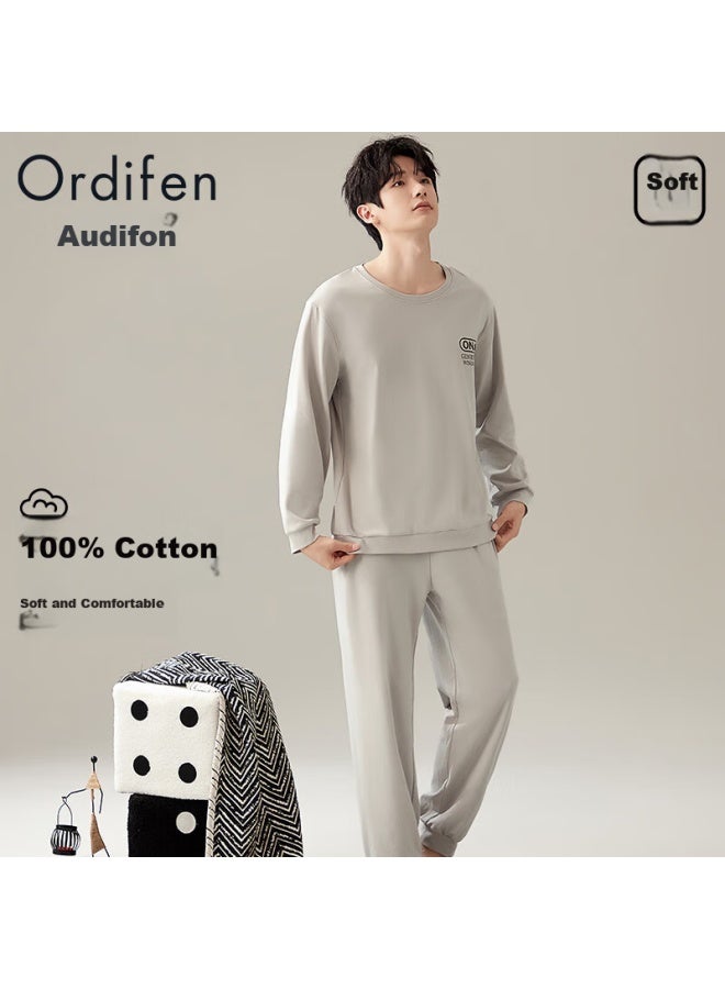 Ordifen Ordifen [antibacterial 100% Cotton Set] Spring And Summer Men's Pajamas, Pullover Long-sleeve, Wearable Outside, Loungewear, Gray, Size L  - Image 1