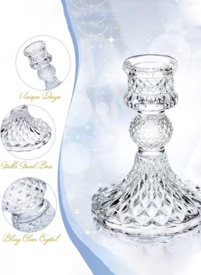 أوبتيكو مجموعة حاملات الشموع المدببة من قطعتين، حامل شموع زجاجي شفاف، حامل شموع مزخرف من الكريستال، قطعة مركزية، حامل شموع زجاجي سميك لحفلات الزفاف، والعشاء الرومانسي، وحفلات الطعام، والمهرجانات، وديكور حافة النافذة - Image 4