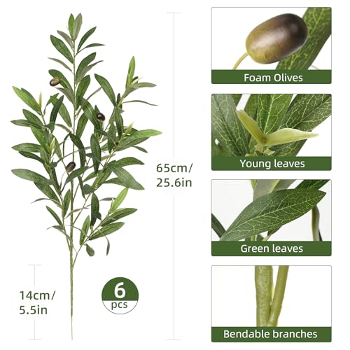 Ttranewsoo Fake Plants Olive Branch Artificial Plant Outdoor Decorations for Living Room Olive Tree Branches Greenery Stems 27.5in Can Be Used for Spring Home Decor Room Decor Office Decor(6PCS) - Image 2