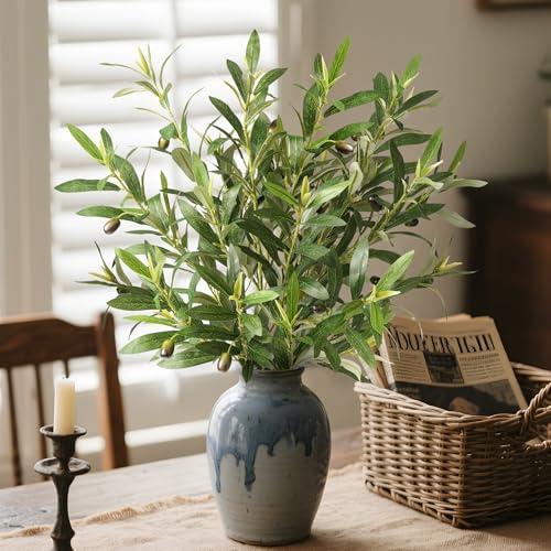 Ttranewsoo Fake Plants Olive Branch Artificial Plant Outdoor Decorations for Living Room Olive Tree Branches Greenery Stems 27.5in Can Be Used for Spring Home Decor Room Decor Office Decor(6PCS) - Image 1