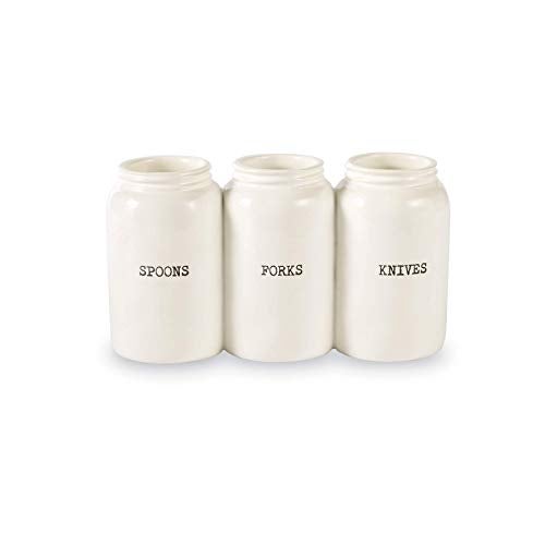 Mud Pie Farmhouse Ceramic Triple Utensil Holder - Image 1