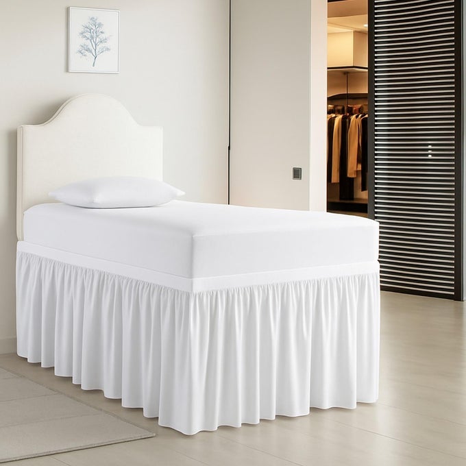 RUFFLED DORM ROOM BED SKIRT TWIN XL 32 INCH DROP HOTEL QUALITY PREMIUM 1800 BRUSHED MICROFIBER TWIN EXTRA LONG COLLEGE DUST RUFFLE WHITE