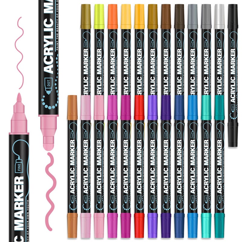 REALZEVA Acrylic Paint Markers, 24 Colors Dual Tip Acrylic Paint Pens for Rock Painting, Fabric, Wood, Canvas, Stone, Glass, Scrapbook, DIY Crafts & Art Supplies - Easter Basket Stuffers. - Image 1