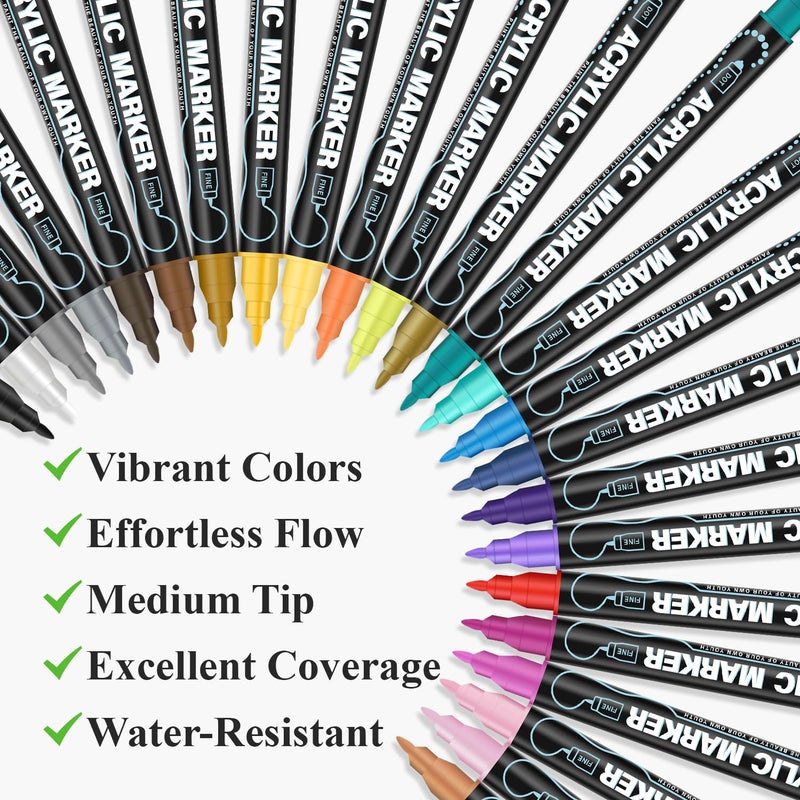 REALZEVA Acrylic Paint Markers, 24 Colors Dual Tip Acrylic Paint Pens for Rock Painting, Fabric, Wood, Canvas, Stone, Glass, Scrapbook, DIY Crafts & Art Supplies - Easter Basket Stuffers. - Image 3