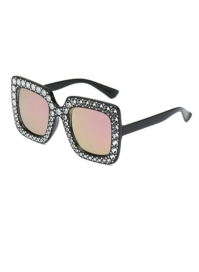 Women Oversize Square Sparkling Sunglasses, Retro Thick Frame Disco Sunglasses (Black) - Image 1