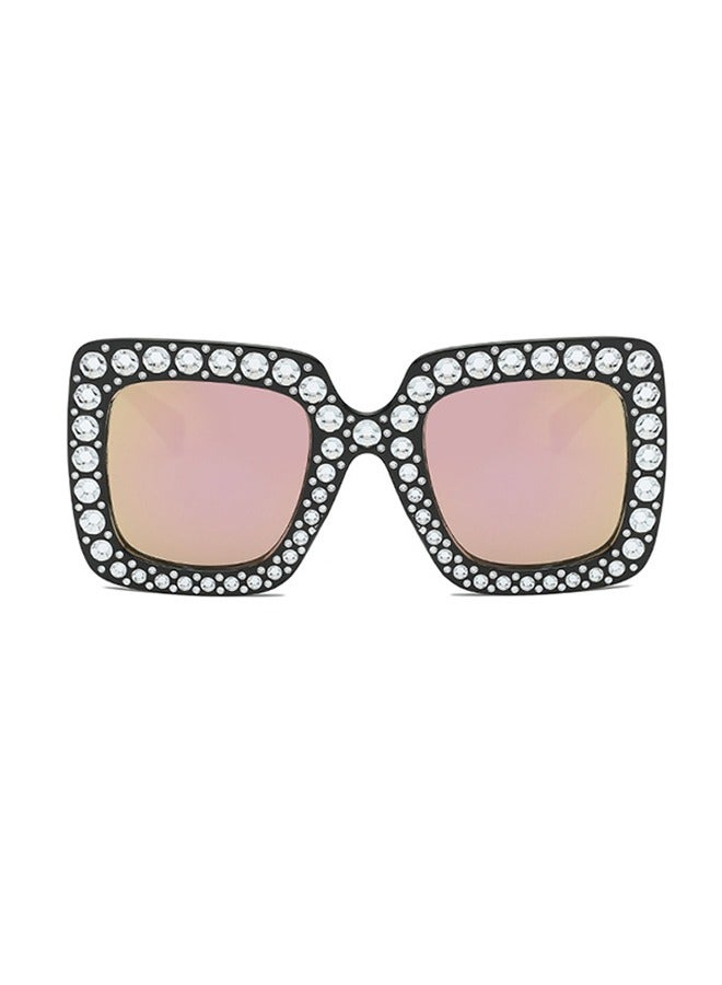 Women Oversize Square Sparkling Sunglasses, Retro Thick Frame Disco Sunglasses (Black) - Image 2