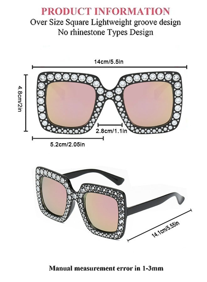 Women Oversize Square Sparkling Sunglasses, Retro Thick Frame Disco Sunglasses (Black) - Image 3