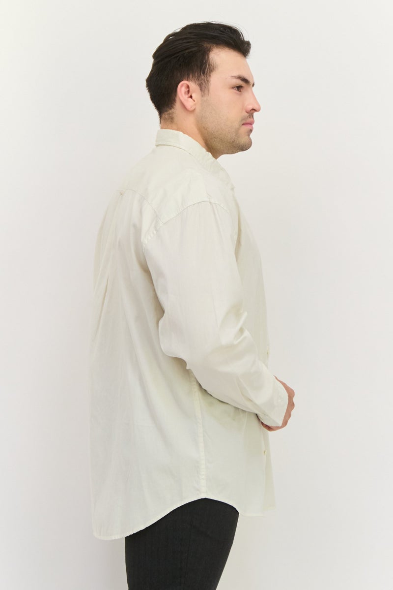 GANT Men Relaxed Fit Plain Long Sleeve Casual Shirt, Off White - Image 3