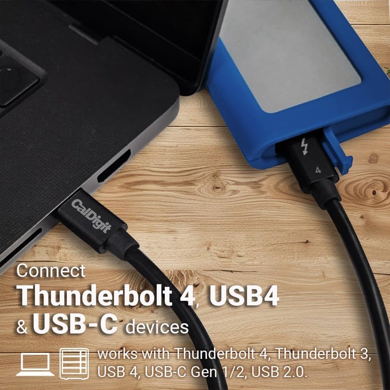 كالديجيت كابل Thunderbolt 4 - 40 جيجابت في الثانية، توصيل طاقة 100 واط، متوافق مع Thunderbolt 3 و USB Type C، MacBook Pro، iMac، iPhone 15 Max، أسود (0.8 متر 2.62 قدم، كابل Thunderbolt 4 / USB 4) - Image 3