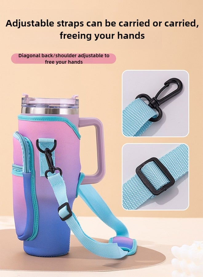 Haidue Water Bottle Carrier Bag With Phone Pocket For  40oz Tumbler Water Bottle Holder Pouch With Adjustable Shoulder Strap And Carabiner  Cup Accessories For Hiking Travelling Camping（No Cup）  - Image 5