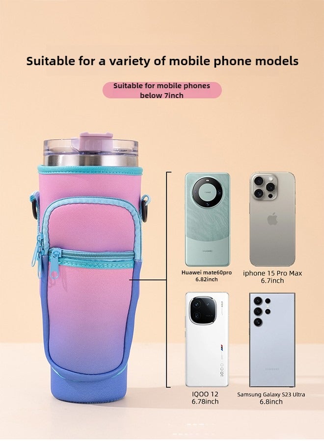 Haidue Water Bottle Carrier Bag With Phone Pocket For  40oz Tumbler Water Bottle Holder Pouch With Adjustable Shoulder Strap And Carabiner  Cup Accessories For Hiking Travelling Camping（No Cup）  - Image 3