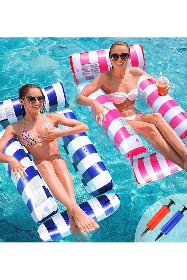 Topyich 2 Packs Pool Floats, 4-in-1 Pool Float Bed with Air Pumps, Multi-Purpose, Adult  Huge Size Water Hammock for Swimming Pools Purposes(Blue,Pink) - Image 1