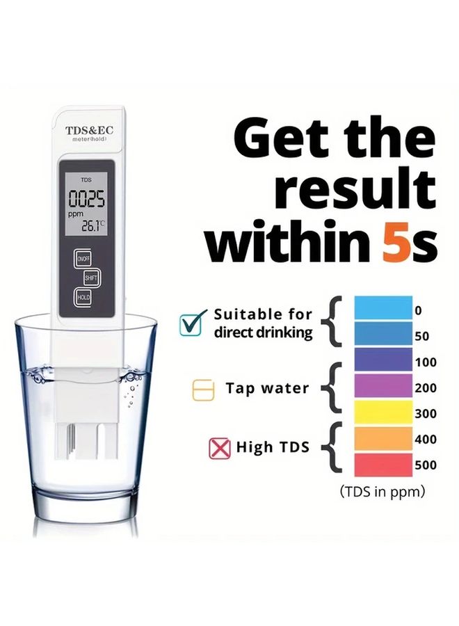 TDSC Digital Water White Water Quality Tester With LCD Display 4 Modes For Accurate Testing Ideal For Drinking Water And Aquariums Battery Operated Non Rechargeable Button Battery Included Portable Design Precise Measurement - Image 2
