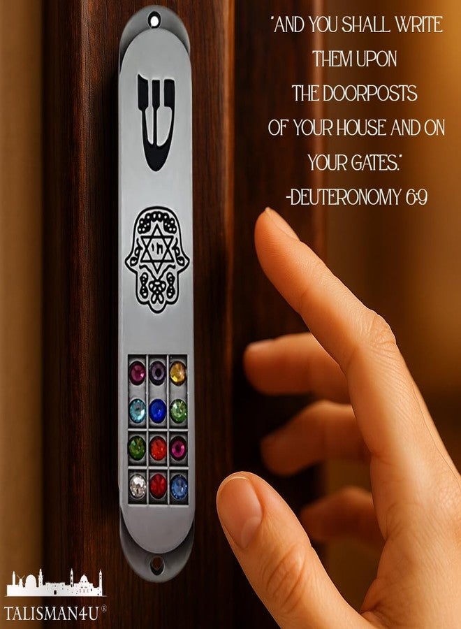 TALISMAN4U Pewter MEZUZAH Case with Scroll 12 Tribes of Israel Hoshen Design Protection Hamsa Star of David Judaica Door Mezuza 3.5 Inch - Image 3