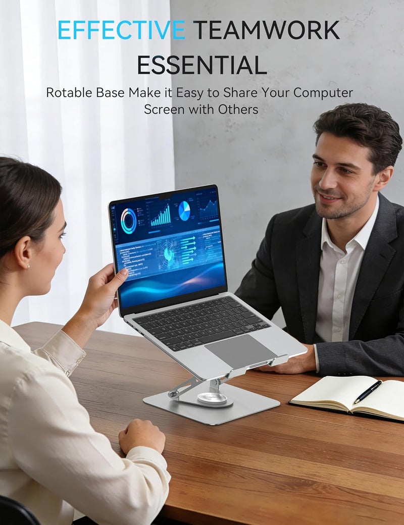 Laptop Stand with 360° Rotating Base - Ergonomic Adjustable Height Multi-Angle Foldable Holder for 10-15.6" Laptops, Silver Grey - Image 2