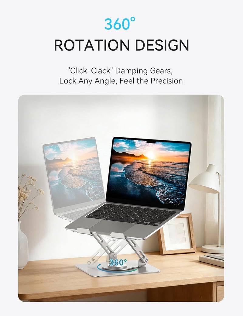 Laptop Stand with 360° Rotating Base - Ergonomic Adjustable Height Multi-Angle Foldable Holder for 10-15.6" Laptops, Silver Grey - Image 4