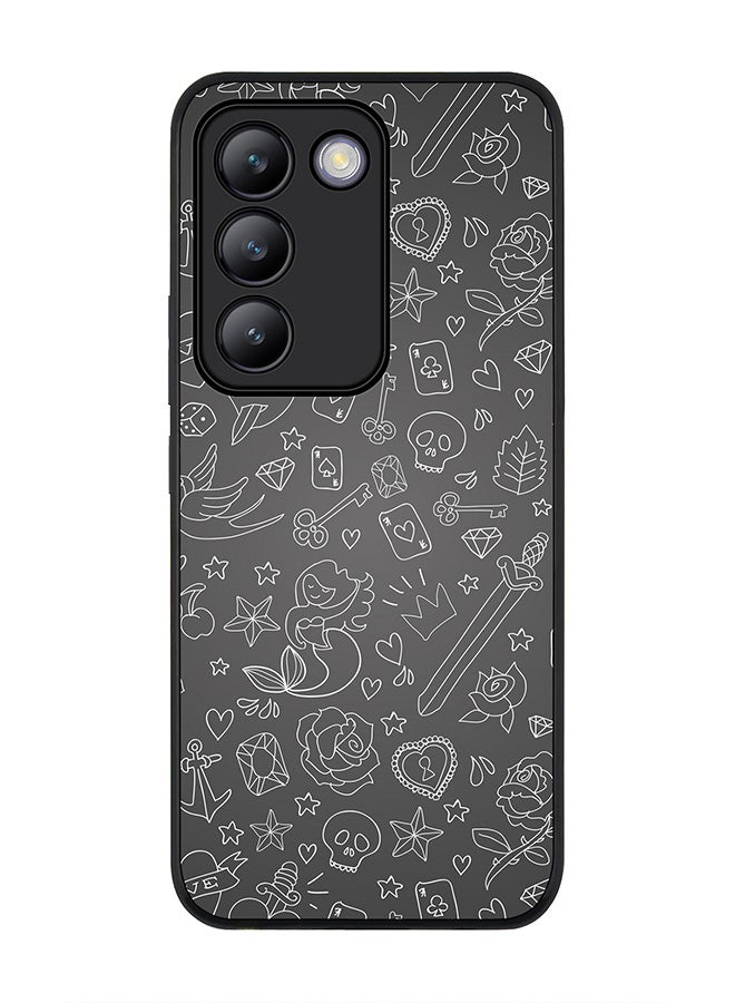 Stylizedd Rugged Black edge case for Vivo V30 Lite 5G, Slim fit Soft Case Flexible Rubber Edges Anti Drop TPU Gel Thin Cover -  Doodles - Image 1