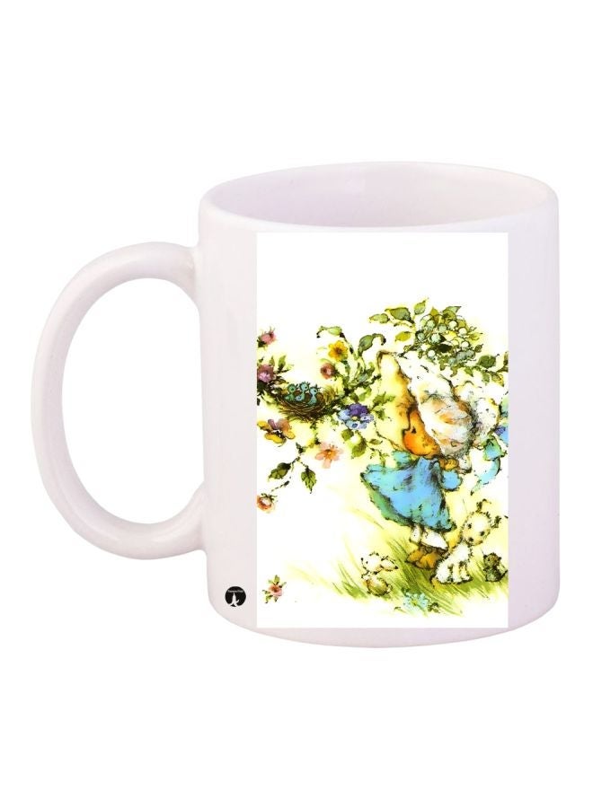 RYN Little Girl Printed Coffee Mug Green/Blue/White 11ounce