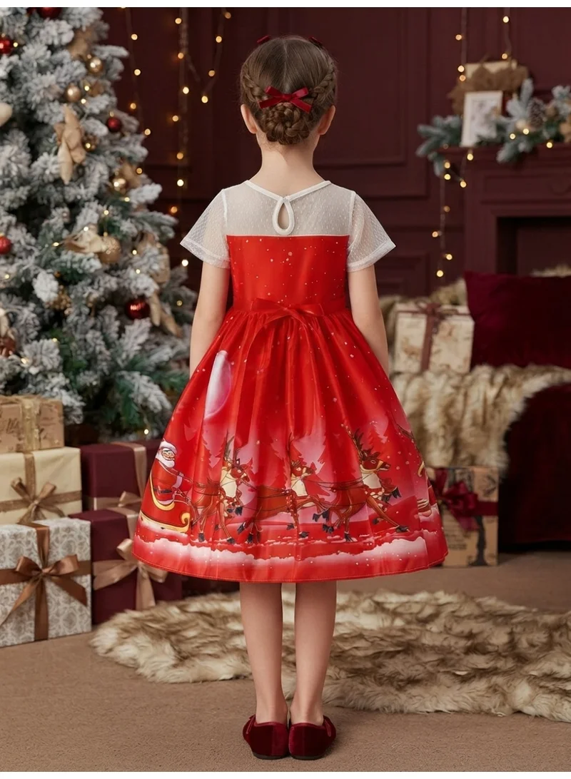 D'daniela Red Christmas Printed dress knee length
