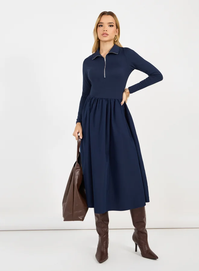 Styli Navy Midi Dress