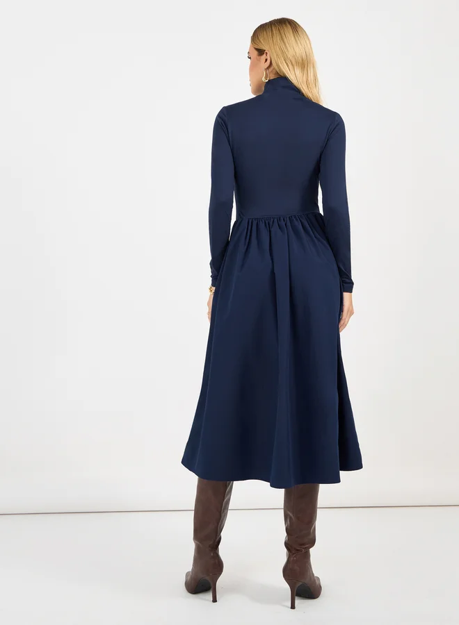 Styli Navy Midi Dress