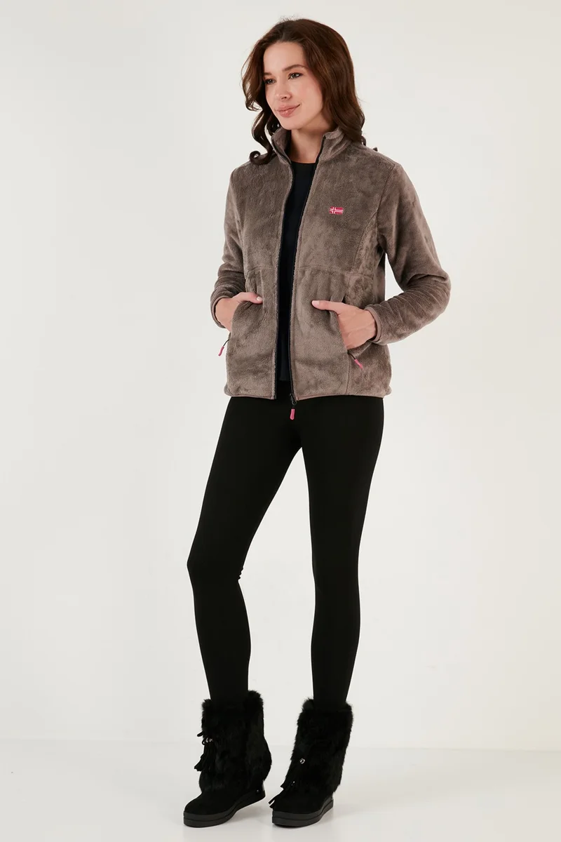 Lela Slim Fit Anti-Pilling Non-Pilling Soft Textured Zippered Fleece Cardigan Women's Cardigan 5907017