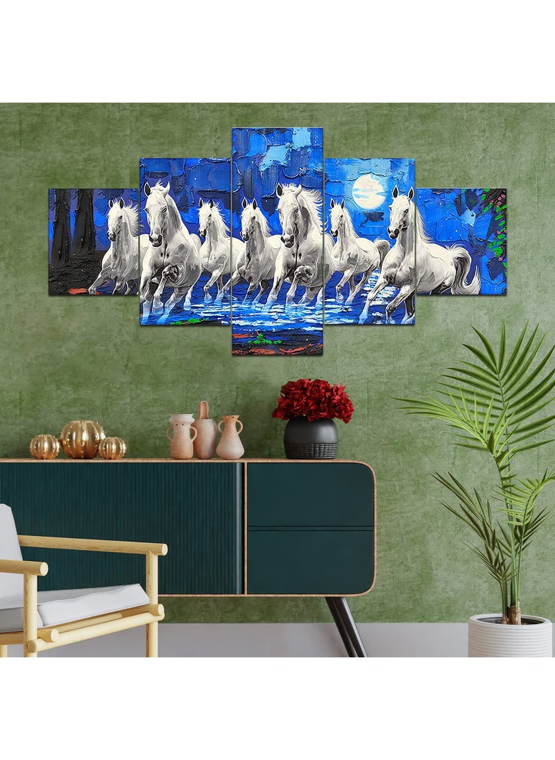 Perpetual perpetual VastuFriendly 7 Horses Wall Painting with Frame Stunning Canvas Art for Living Room Bedroom Office Home Decor  - Image 2