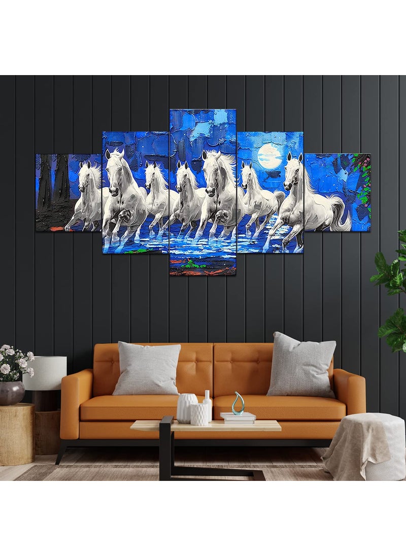 Perpetual perpetual VastuFriendly 7 Horses Wall Painting with Frame Stunning Canvas Art for Living Room Bedroom Office Home Decor  - Image 1