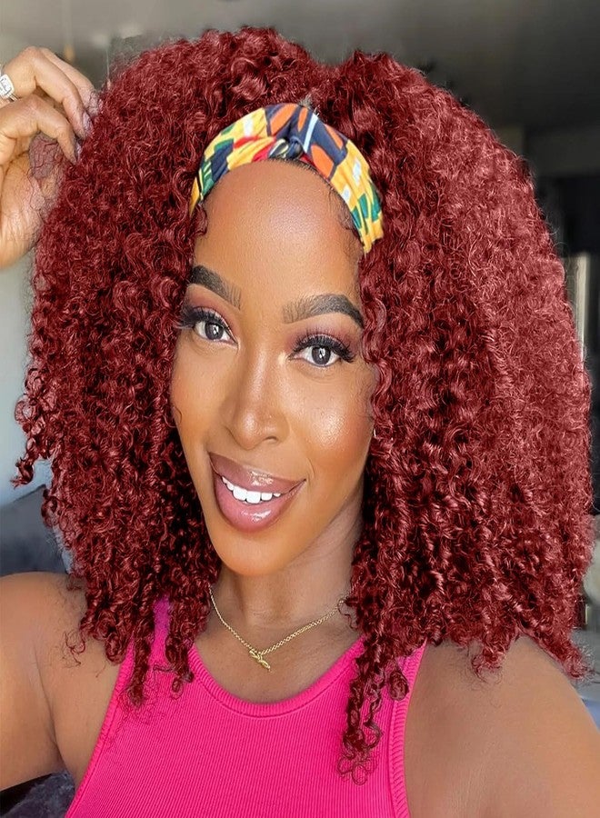 XSY Headband Wig Human Hair Kinky Curly 99J Burgundy Headband Wigs for Black Women Deep Curly Human Hair Wigs None Lace Front Wig 150% Density 16 Inch - Image 1