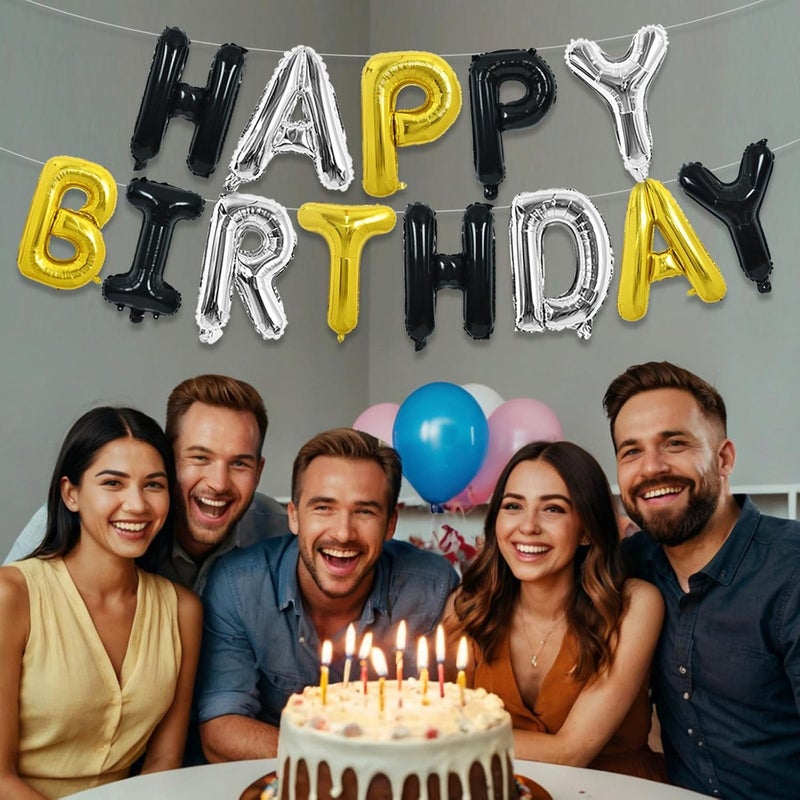 تونيفول لافتة بالونات عيد ميلاد سعيد من تونيفول، 16 بوصة، حروف مايلار فويل، لافتة عيد ميلاد قابلة لإعادة الاستخدام للفتيات والفتيان والأطفال والكبار، مستلزمات ديكورات حفلات عيد الميلاد (أسود فضي ذهبي) - Image 5