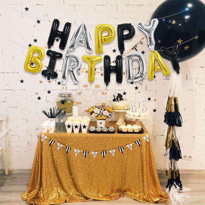 تونيفول لافتة بالونات عيد ميلاد سعيد من تونيفول، 16 بوصة، حروف مايلار فويل، لافتة عيد ميلاد قابلة لإعادة الاستخدام للفتيات والفتيان والأطفال والكبار، مستلزمات ديكورات حفلات عيد الميلاد (أسود فضي ذهبي) - Image 4