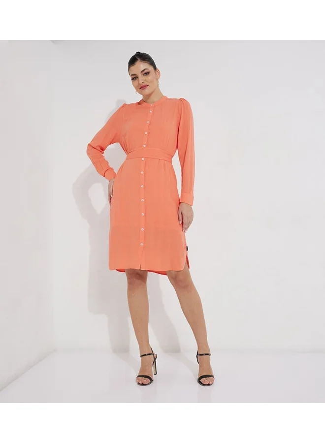 BEVERLY HILLS POLO CLUB Solid Long Sleeves Mini Shirt Dress