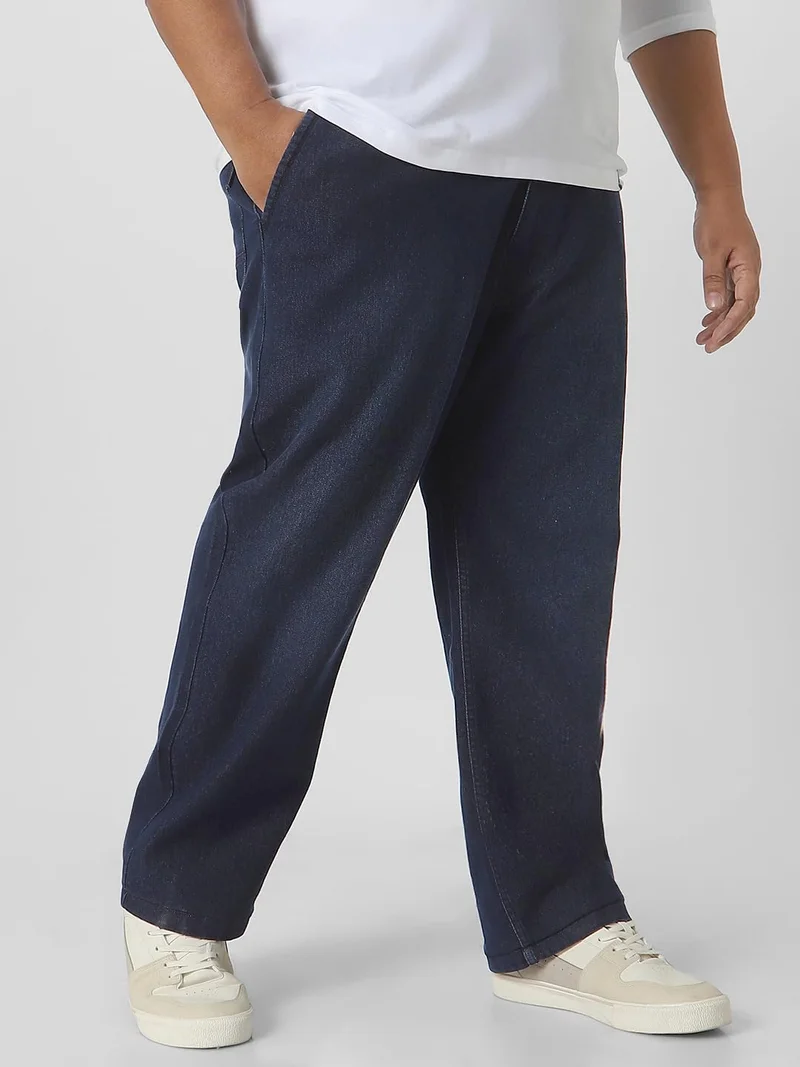 Urbano Fashion  Urbano Plus Men's Dark Blue Regular Fit Washed Jeans Stretchable  | Best Price UAE
