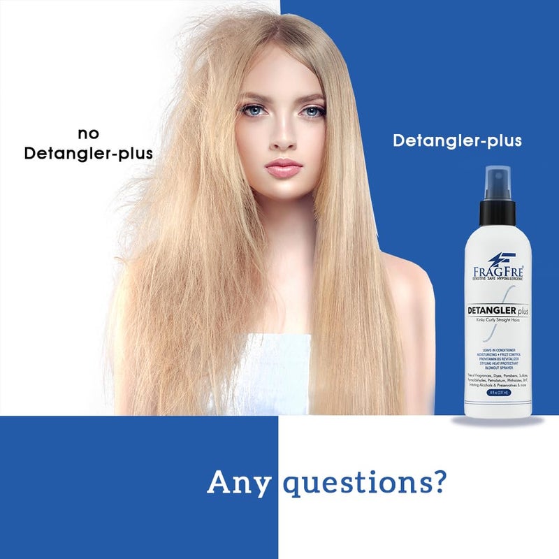 FRAGFRE Detangler plus Styling Hair Spray 8 oz - Heat Protectant and Blowout Spray - Leave in Conditioner for Sensitive Skin - Fragrance Free Hypoallergenic Unscented - Anti Frizz Vegan Cruelty Free - Image 5