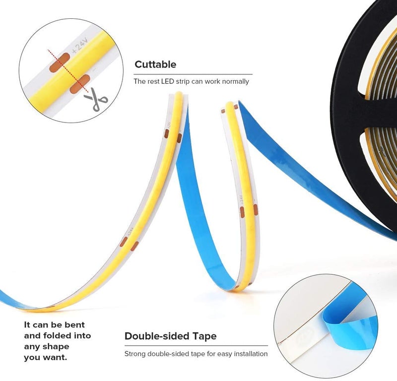 protium FCOB FlexibleLED Strip 360LEDs/Meter 60W DC12V Natural White 4000K 90 Ra 8mm Width PCB, 5 Meter Roll - Image 5
