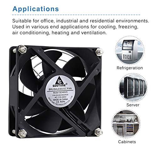 GDSTIME EC Cooling Fan 80mm x 80mm x 25mm AC 110V 115V 120V 220V 240V Dual Ball Bearing - Image 3