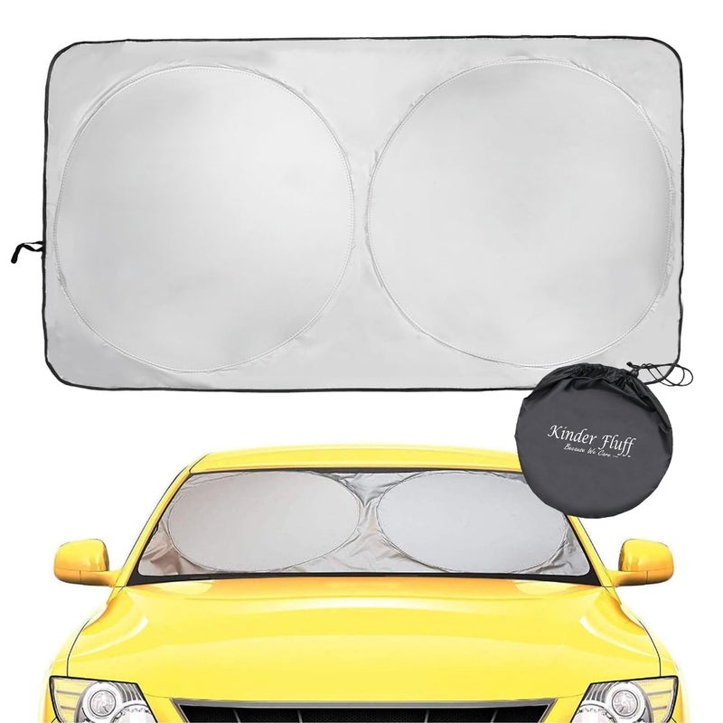 kinder Fluff Patented Windshield Sunshade | Reflective & Foldable Windshield Sun Cover & 99% UV Rays Block | Car Window Shade Interior Accessories Sunshades for Windscreen & Dashboard - L (63x35in) - Image 1