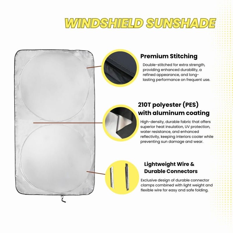 kinder Fluff Patented Windshield Sunshade | Reflective & Foldable Windshield Sun Cover & 99% UV Rays Block | Car Window Shade Interior Accessories Sunshades for Windscreen & Dashboard - L (63x35in) - Image 3