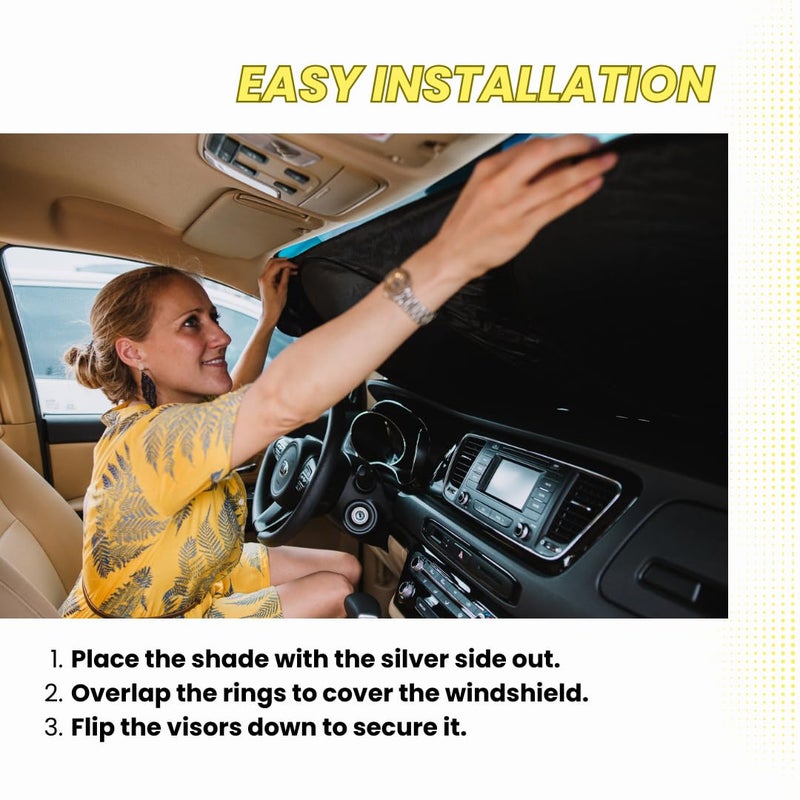 kinder Fluff Patented Windshield Sunshade | Reflective & Foldable Windshield Sun Cover & 99% UV Rays Block | Car Window Shade Interior Accessories Sunshades for Windscreen & Dashboard - L (63x35in) - Image 4