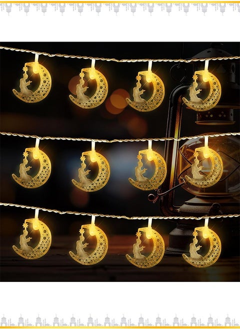 سلسلة أضواء LED بطول 2 متر، أضواء زخرفية مقاومة للماء على الطراز الإسلامي، أضواء سلسلة أضواء عيد رمضان لغرفة النوم والمنزل وحفلات القمر الجديد وديكورات الفصول الدراسية باللون الأصفر الدافئ