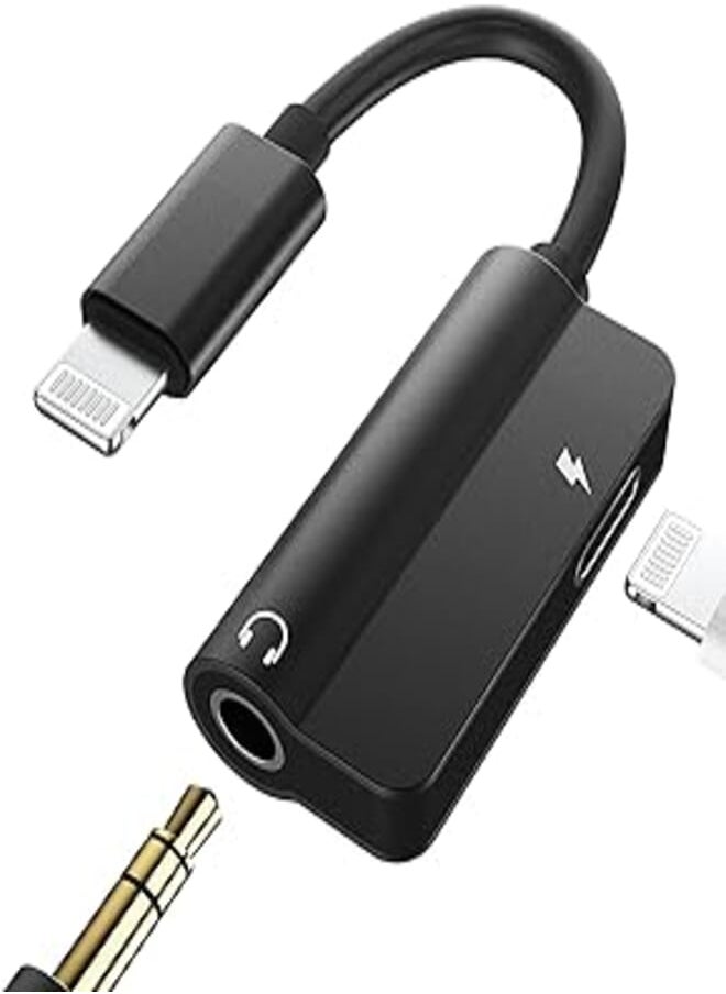 Generic Lightning to 3.5mm Jack Splitter(2in1)Iphone Aux Dongle Adapter for Headphone Audio Cable Charger Cord Adaptador Para Apple MFI Certified Charging for 7 8 X XR 13 12 11 Pro Ipad Music Earphone Earbud 