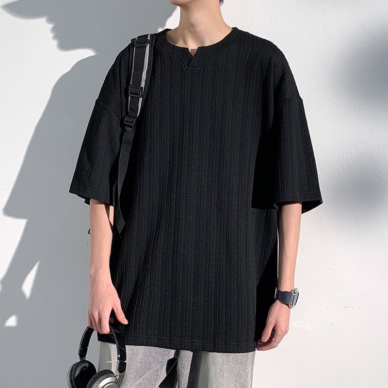 Ice Silk V-Neck Short-Sleeved T-Shirt Men'S 2024 Summer Fashionable Planky Handsome Half-Sleeved Loose Men'S Casual T-Shirt New Style Top - Image 1