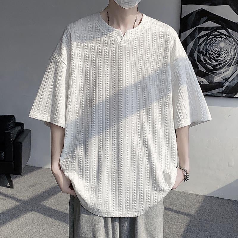 Ice Silk V-Neck Short-Sleeved T-Shirt Men'S 2024 Summer Fashionable Planky Handsome Half-Sleeved Loose Men'S Casual T-Shirt New Style Top - Image 3