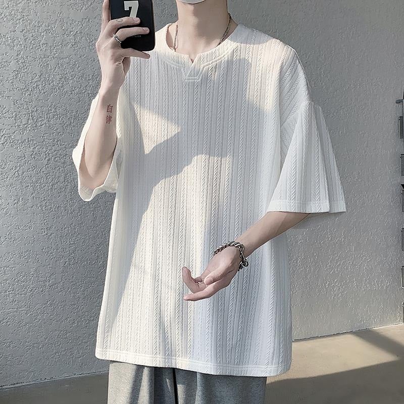 Ice Silk V-Neck Short-Sleeved T-Shirt Men'S 2024 Summer Fashionable Planky Handsome Half-Sleeved Loose Men'S Casual T-Shirt New Style Top - Image 5