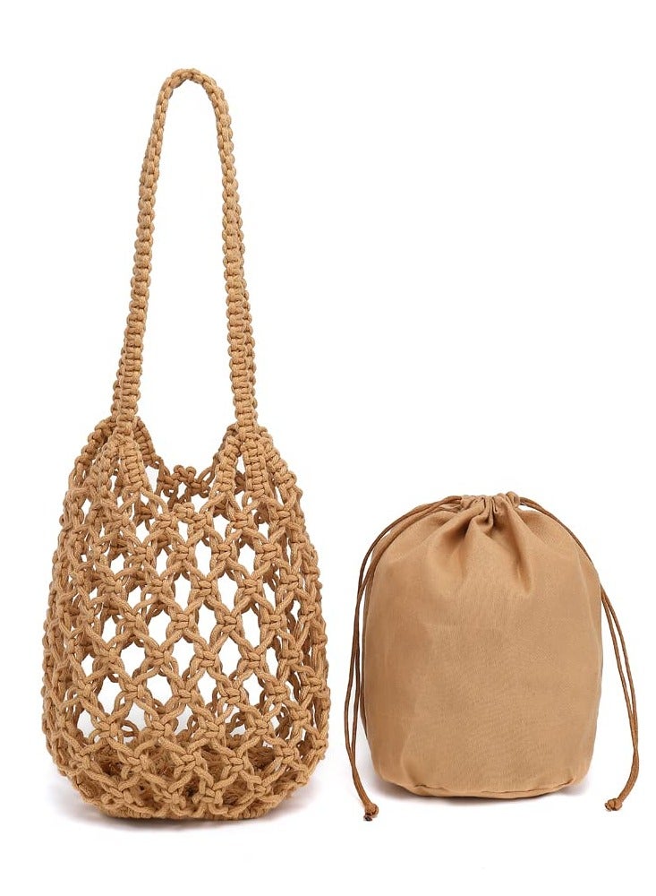 Excefore Woven Bucket Handbag for Women for Summer Travel Beach - Image 2